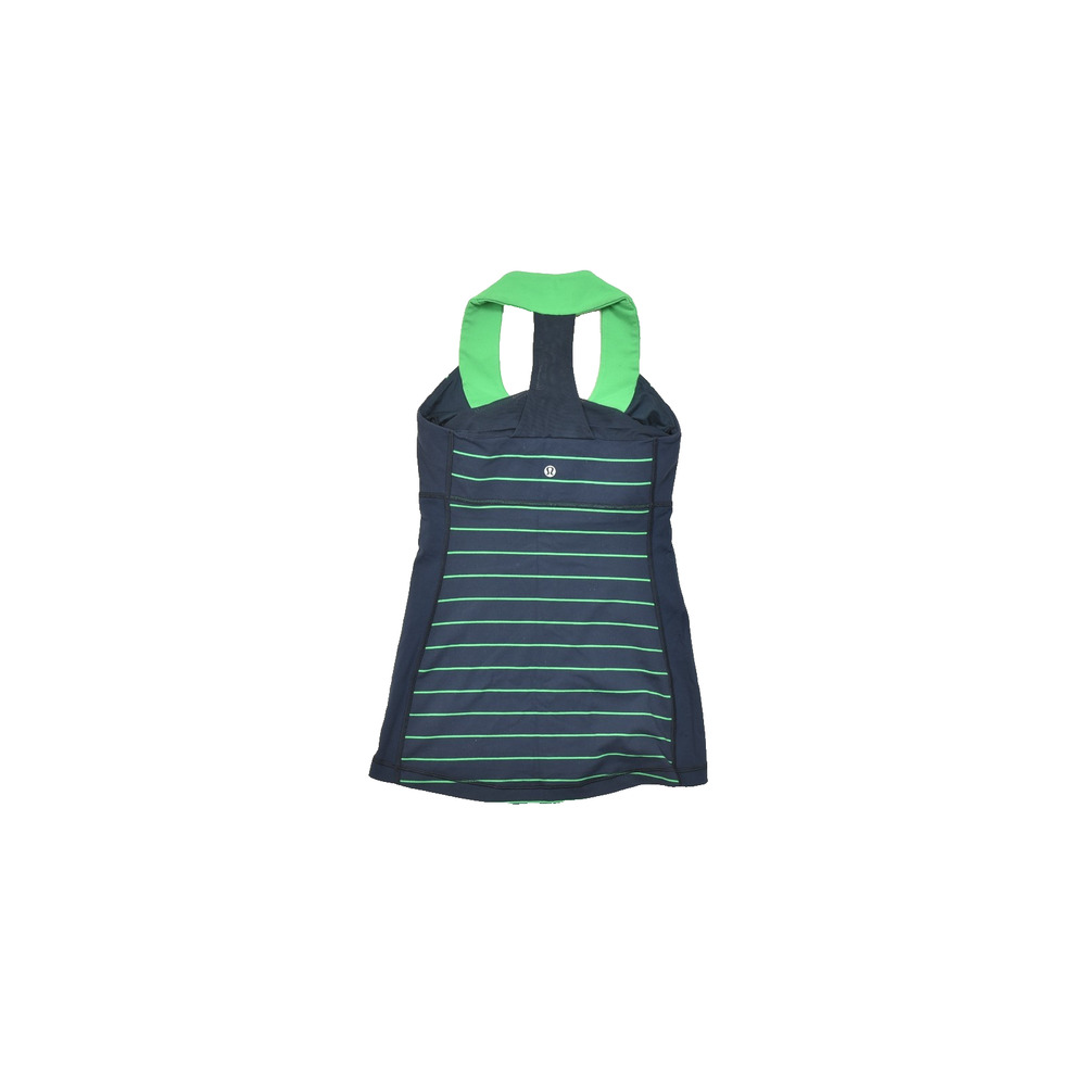 Lululemon Athletica Scoop Neck Racerback Tank Top Navy Green Striped Size 4 - Picture 2 of 8
